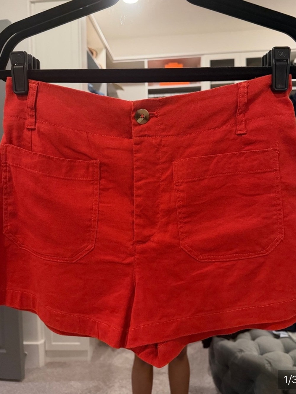 Anthropologie Maeve Red High-Rise Front-Pocket Cotton Shorts